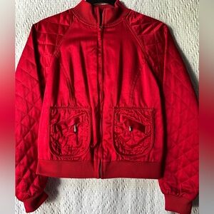 Bill Blass Red Silk Quilted Bomber Jacket